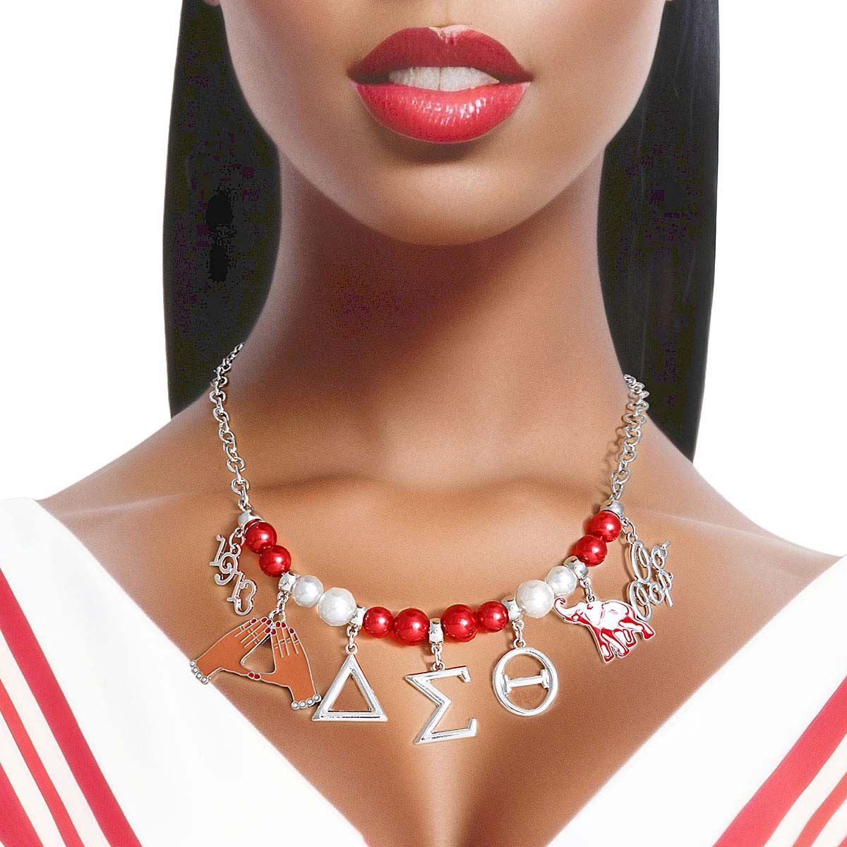 Red White Pearl DST Necklace
