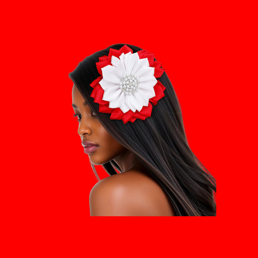 DST-inspired Red White Flower Pearl Brooch