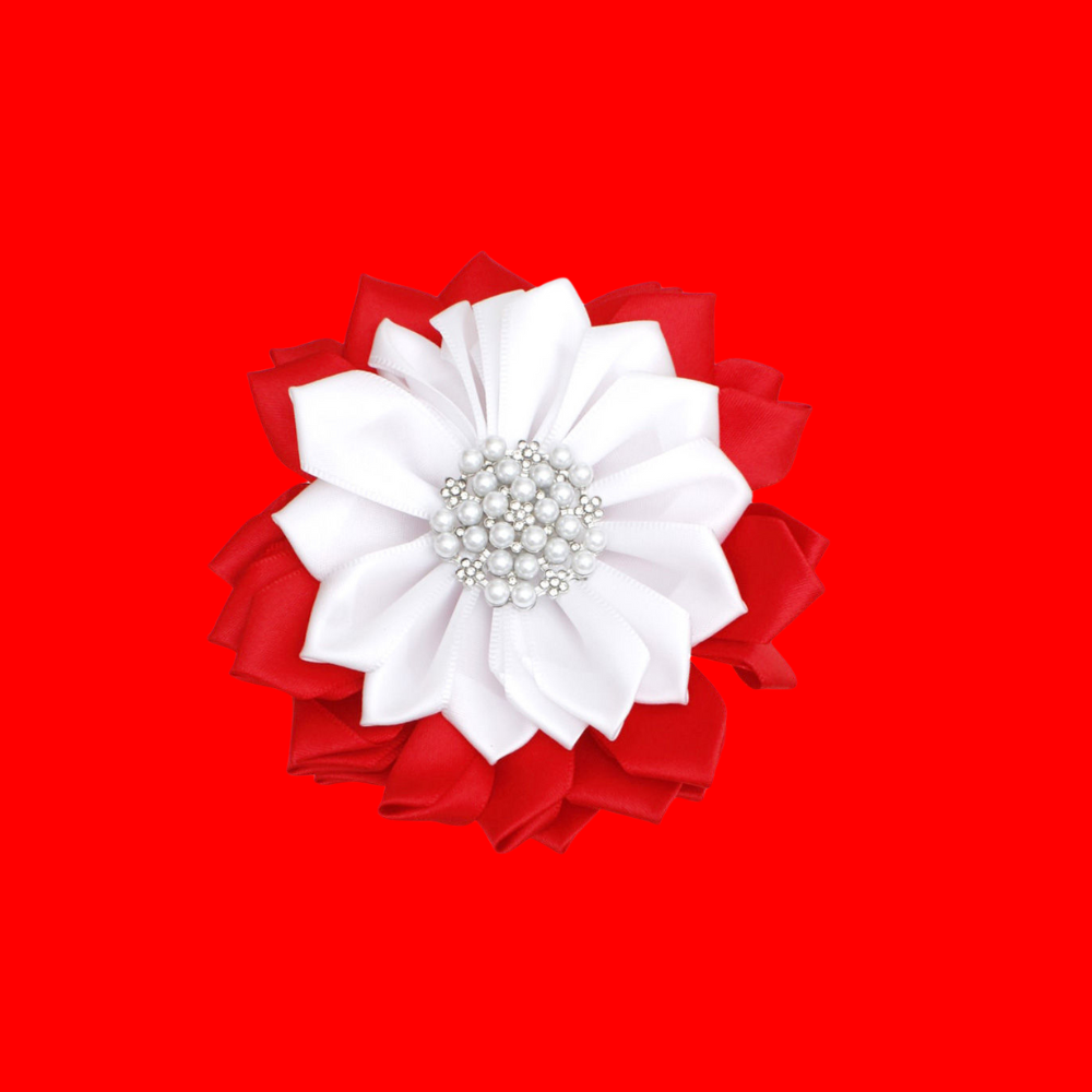 DST-inspired Red White Flower Pearl Brooch
