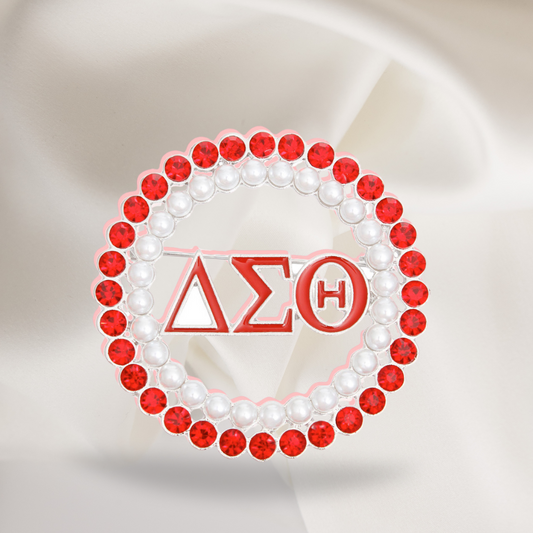 DST Brooch Red White Delta Round Pin