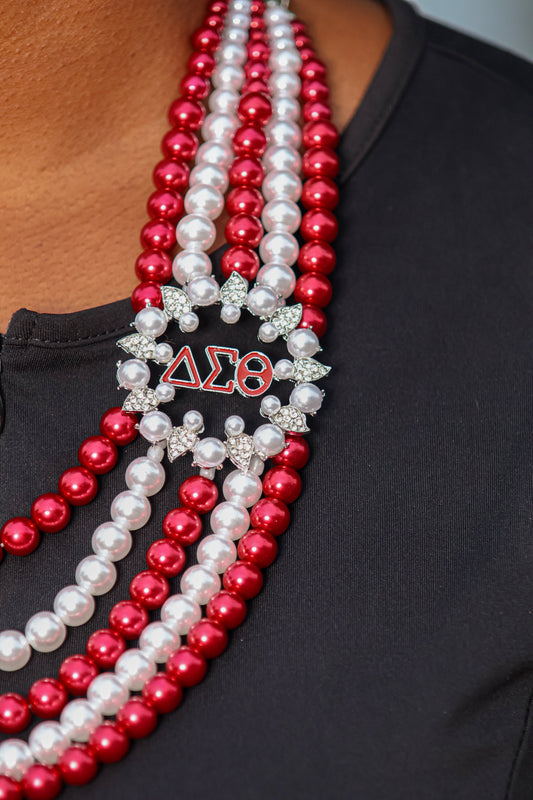DST Sorority Red & White Pearl Statement Set