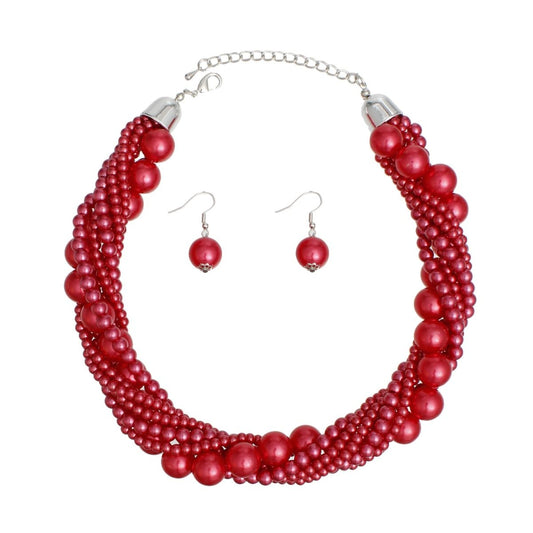 Choker Twisted Red Pearl 7 Strand Necklace