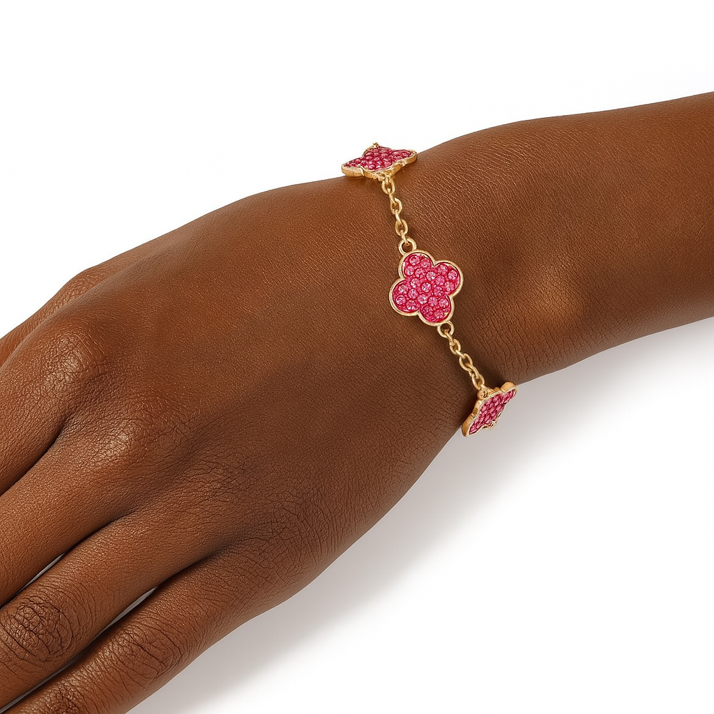 Gold Pink Quatrefoil Clover Bracelet