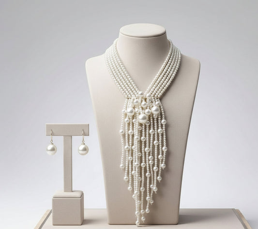Dewdrop Cream Pearl Multi Strand Tassel Necklace