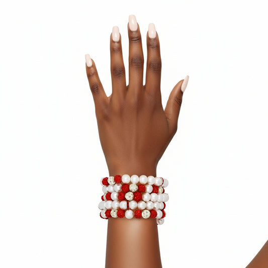 DST White Pearl and Bead Memory Wire Bracelet