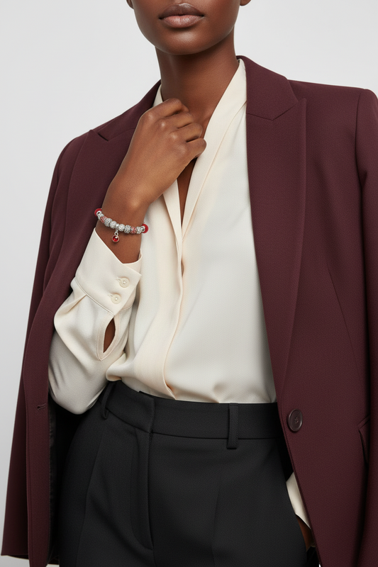 Silver Chain Red Charm Bracelet