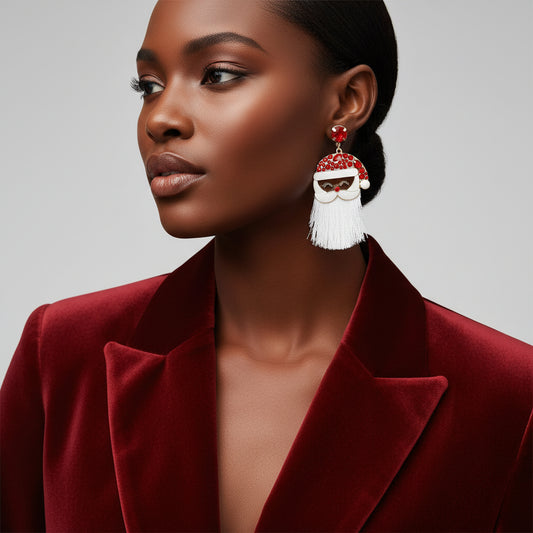 Large Black Santa Earrings