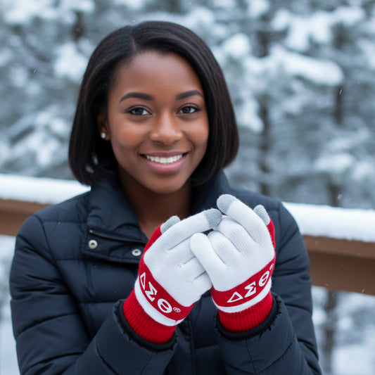 DST Red White Touch and Grip Knit Winter Gloves