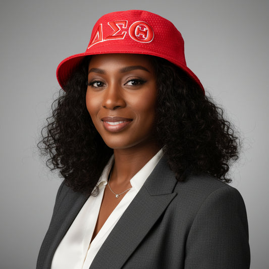 DST Sorority Red Mesh Embroidered Bucket Hat