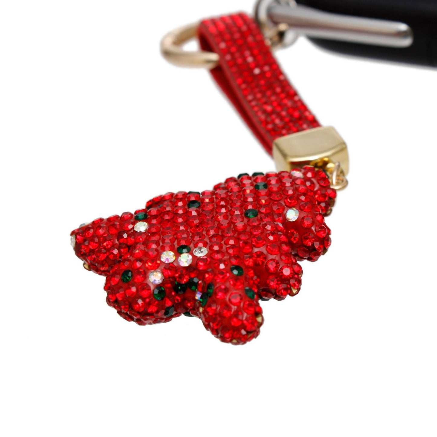 Keychain Red Shimmery Xmas Tree Purse Charm Clip