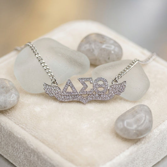 DST Winged Bling Pendant Silver Chain Necklace