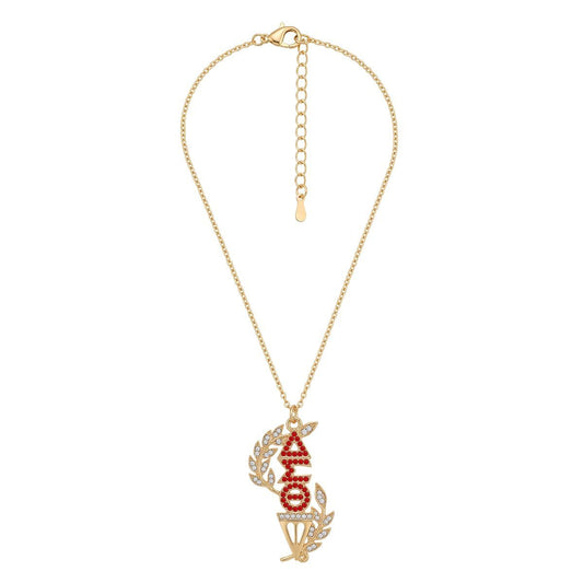DST Gold Red Rhinestone Laurel Leaf Necklace