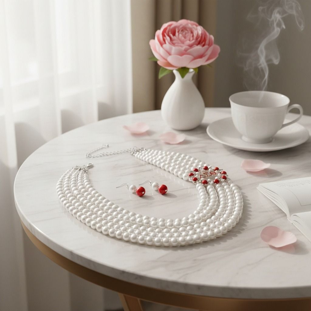 DST Necklace White Pearl Soror Delta Set for Women