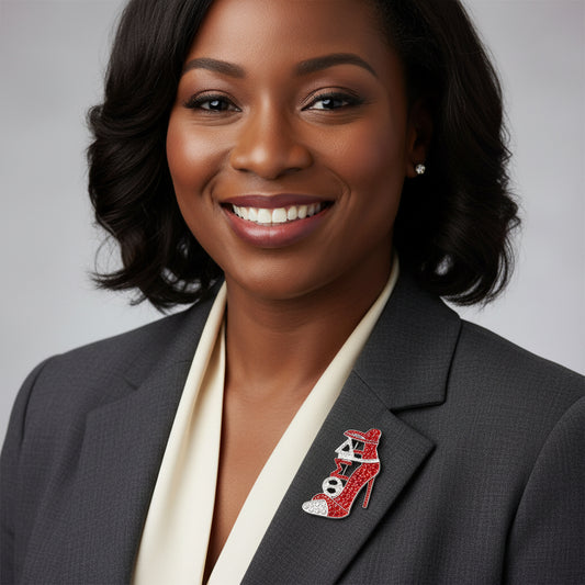 DST Sorority Red White Heel Sorority Brooch