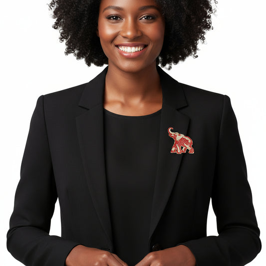 DST Sorority Gold and Red Full Elephant Brooch