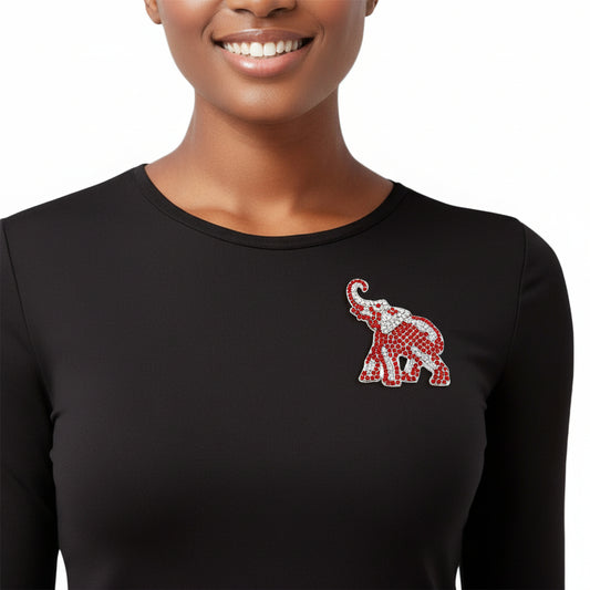 DST Sorority Silver and Red Full Elephant Brooch
