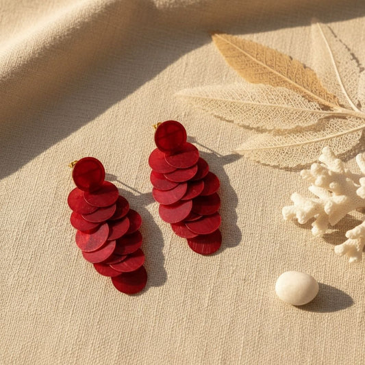 Dangle Red Shell Disc Resort Fashion Earrings