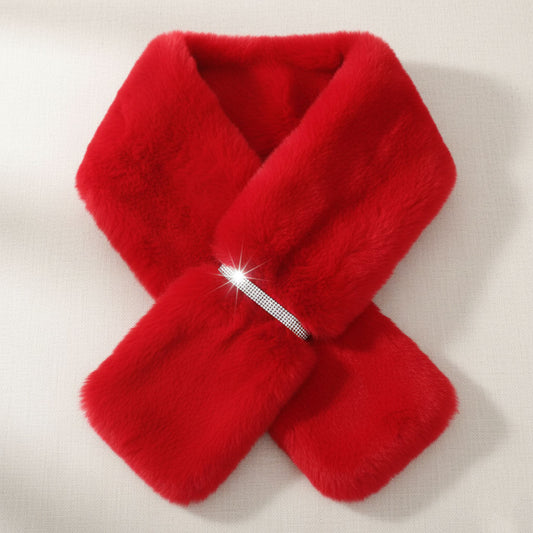 Scarf Luxe Faux Fur Red Rhinestone Pull Thru