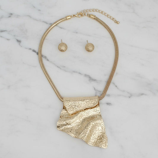Power Pendant Gold Folded Metal Modern Necklace