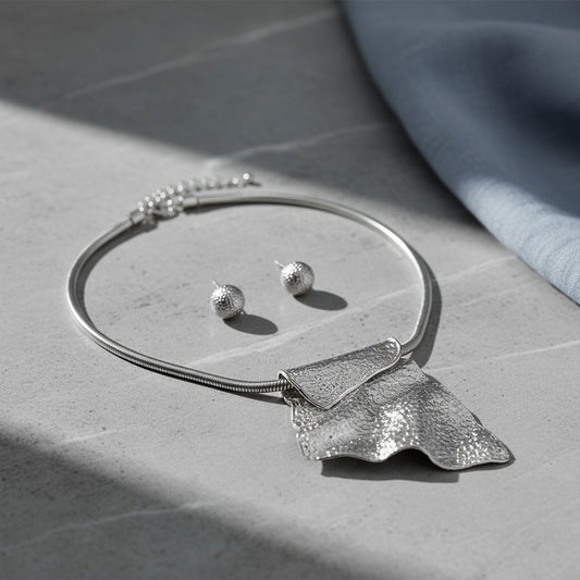 Power Pendant Silver Folded Metal Modern Necklace