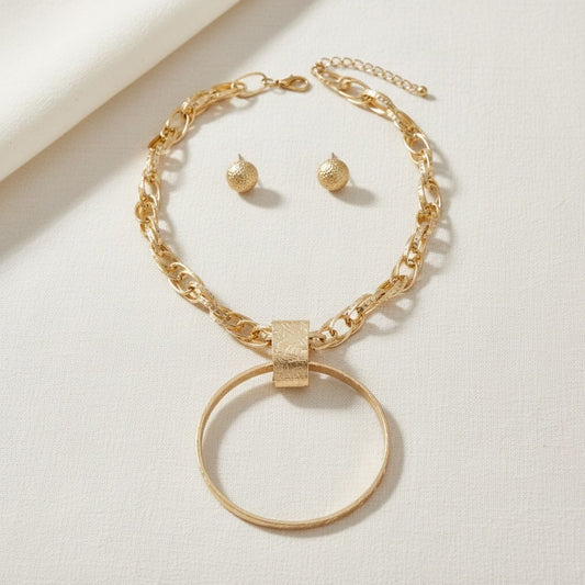 Pendant Gold Chunky Chain Large Ring Necklace