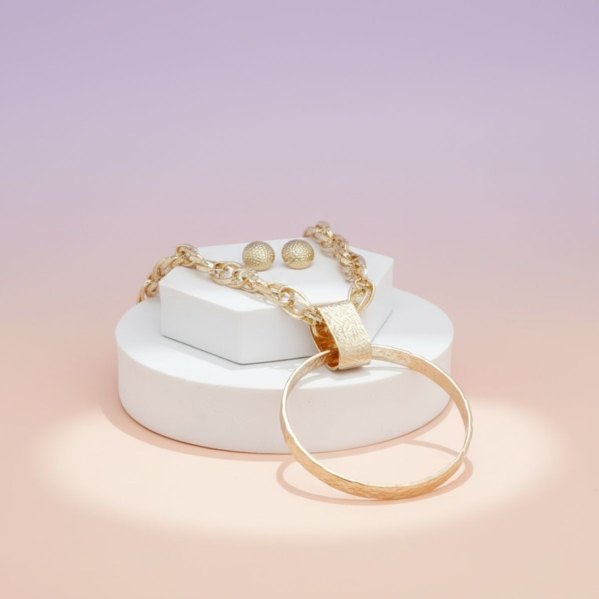 Pendant Gold Chunky Chain Large Ring Necklace