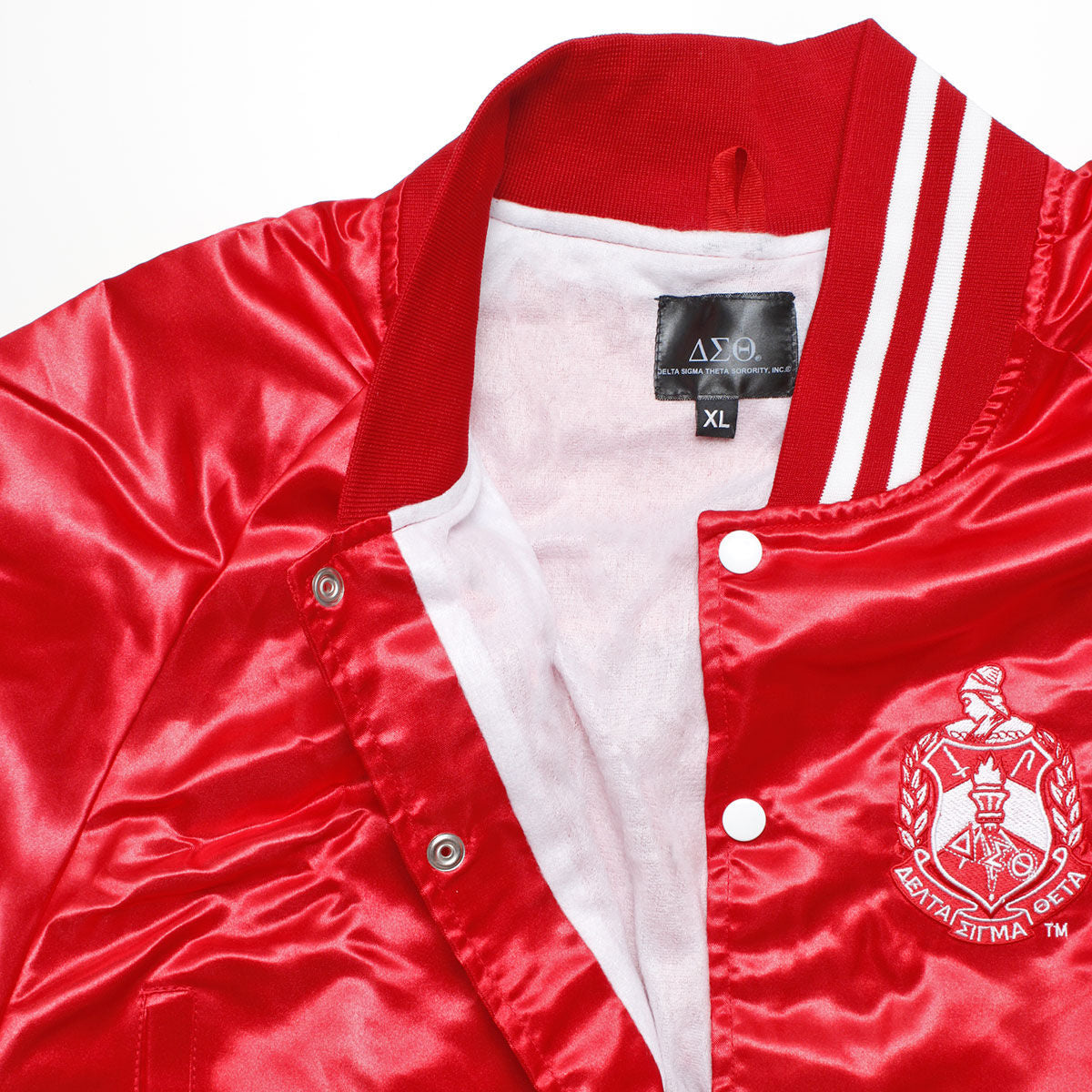 DST Greek Apparel XL Cropped Satin Varsity Jacket
