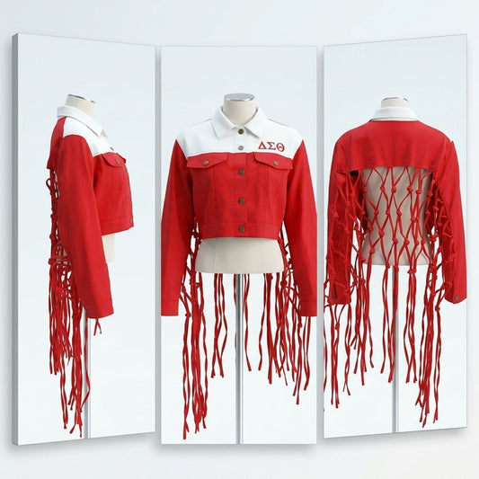 DST Apparel XLarge Red White Denim Fringe Jacket