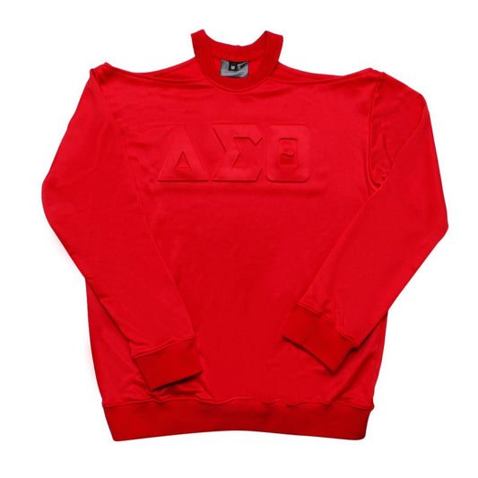 DST Greek Merch L Red Cold Shoulder Sweatshirt
