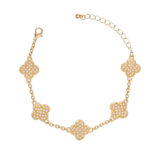Chain Bracelet Cream Pearl Quatrefoil Clovers