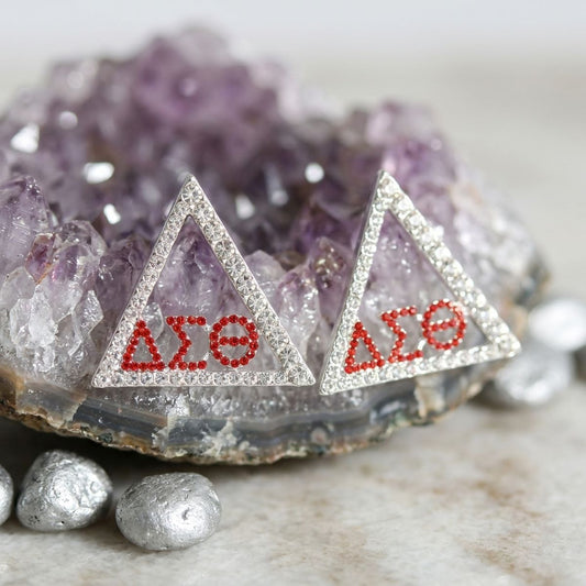 DST Delta Pyramid Greek Rhinestone Stud Earrings