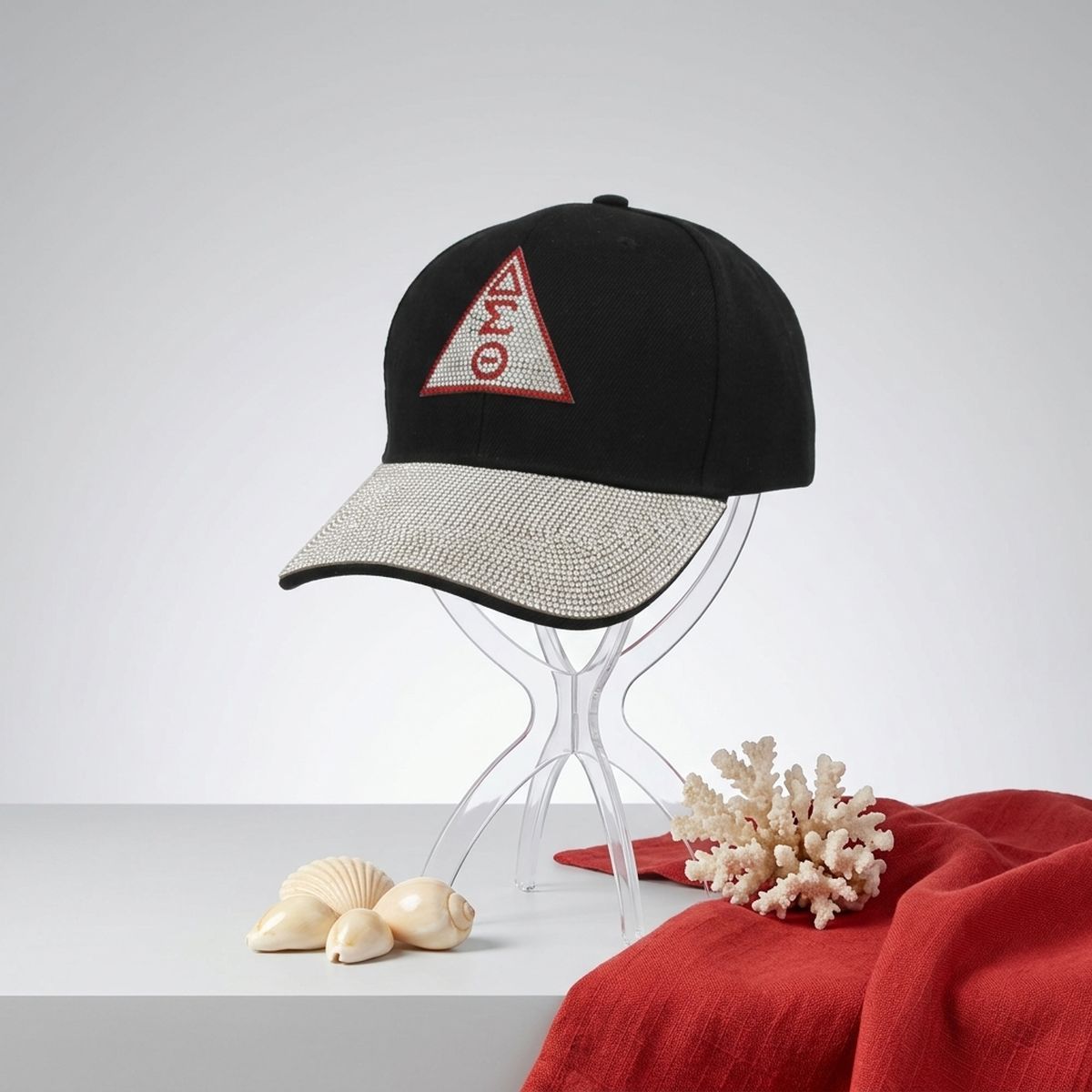 DST Black Canvas Delta Rhinestone Baseball Cap