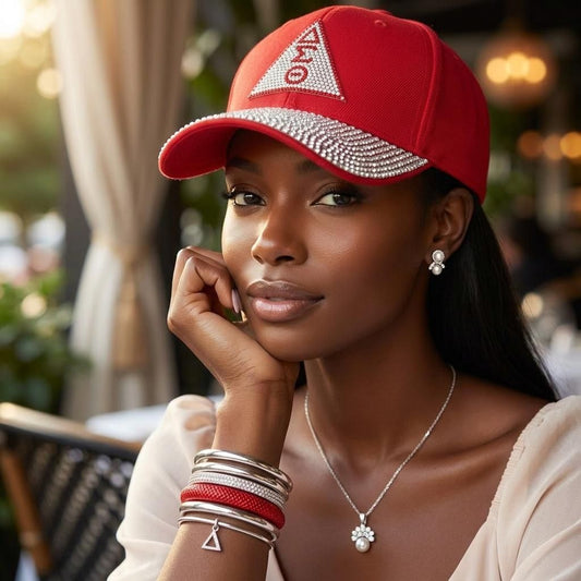 DST Red Canvas Delta Rhinestone Baseball Cap