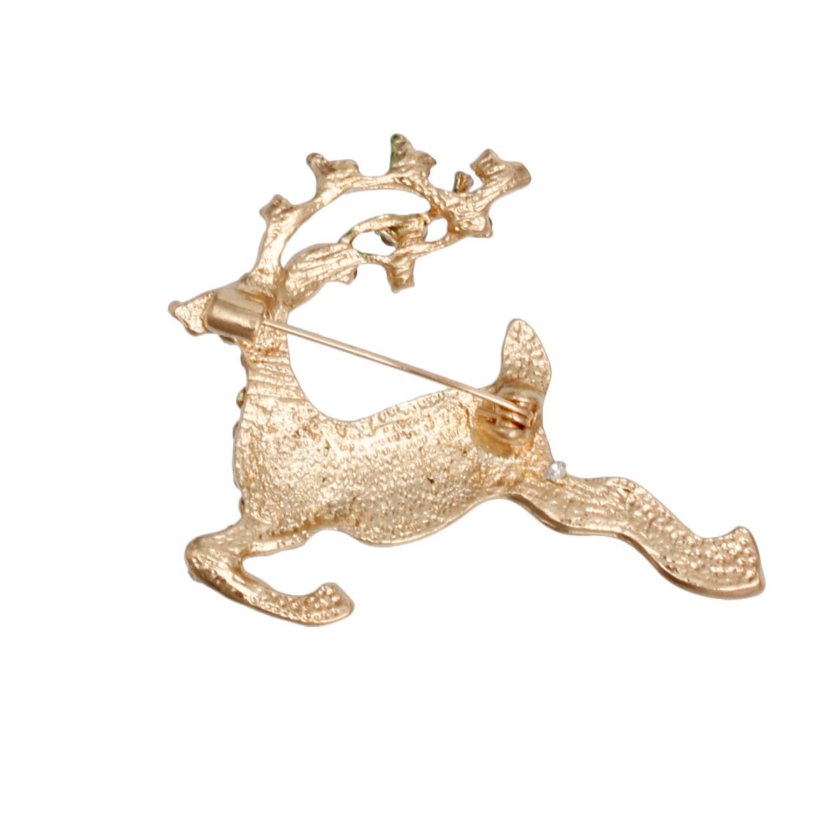 Brooch Leaping Xmas Reindeer Glittery Gold Pin