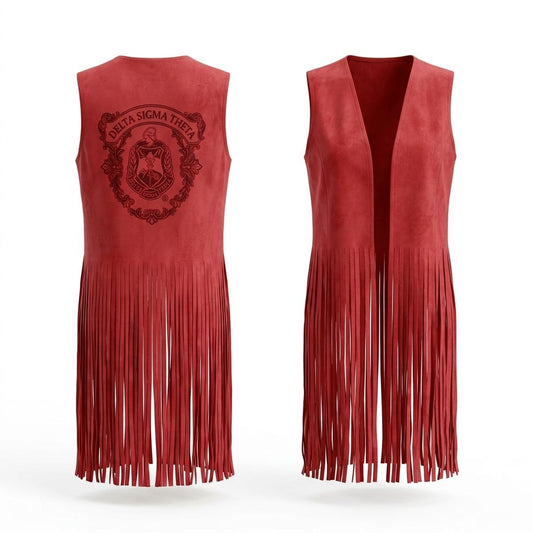 DST Crest Large Red Faux Suede Long Fringe Vest
