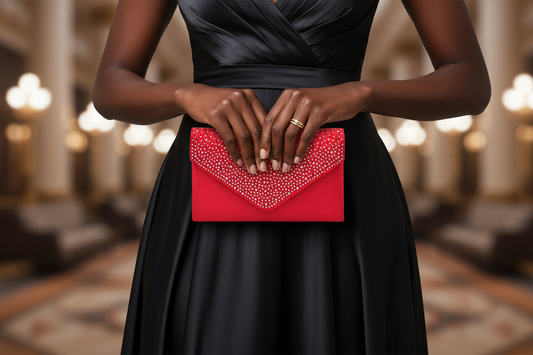 Red Ruched Rhinestone Clutch Bag