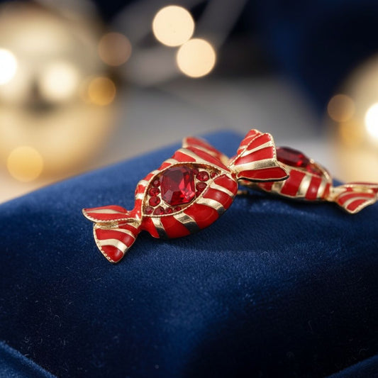 Stud Sweet Candy Red and Gold Crystal Earrings