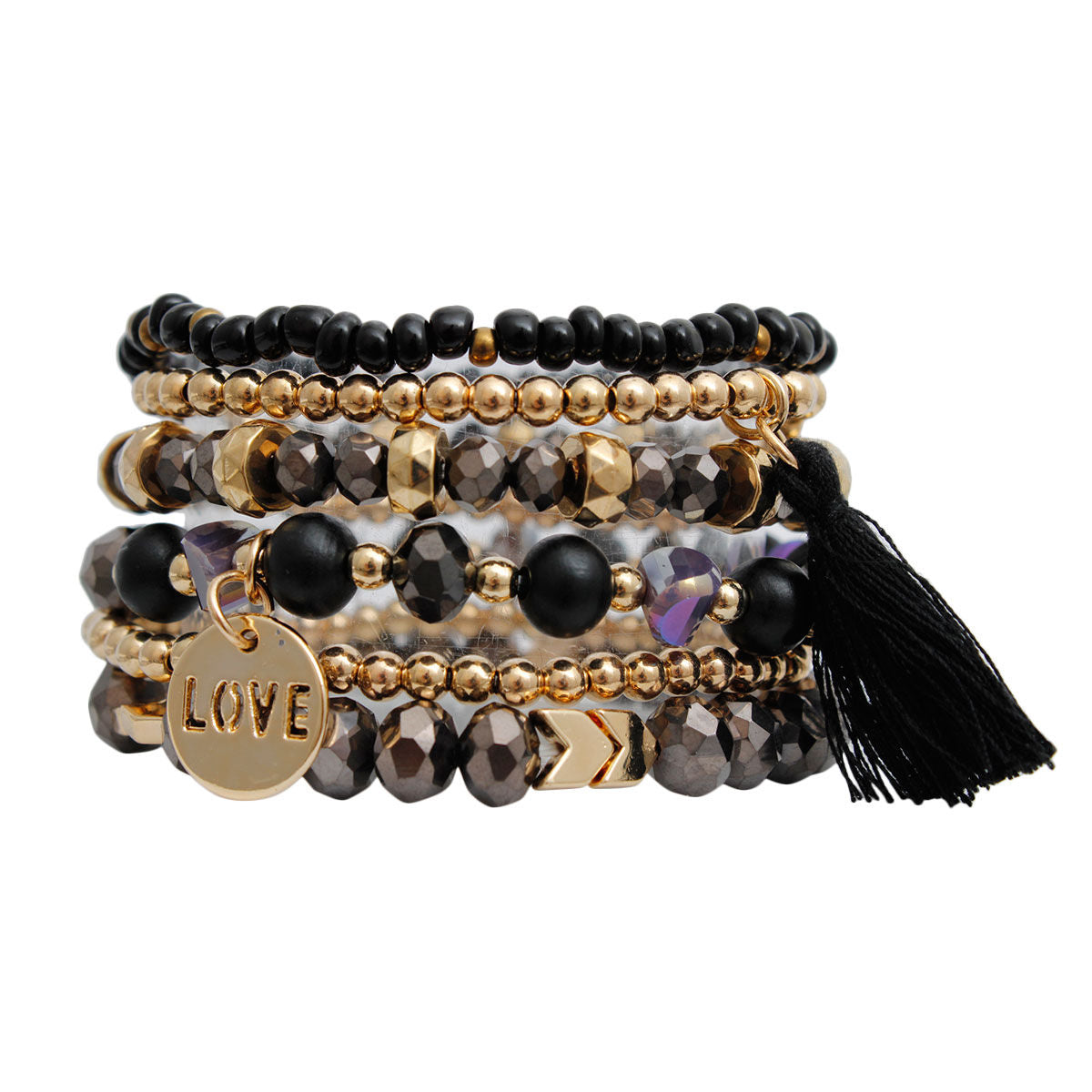 Black Glass Love 6 Pcs Bracelets