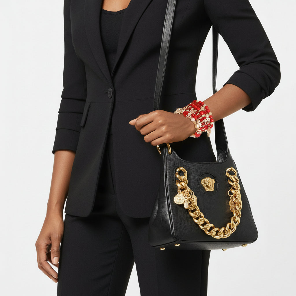 Red Hamsa Elephant Bracelet Set