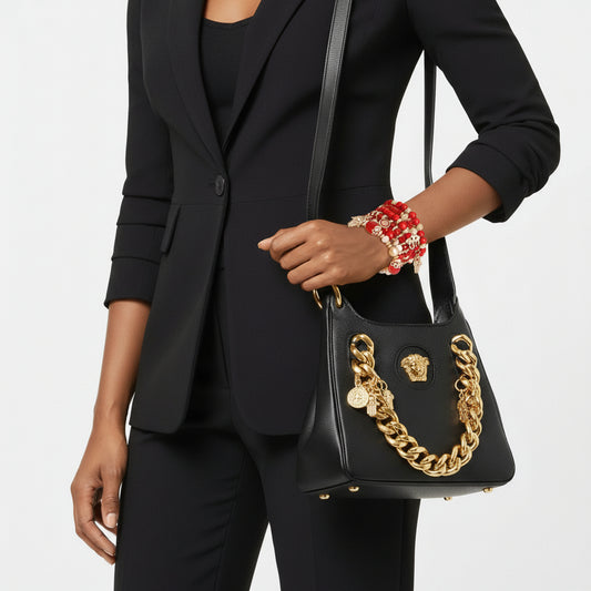 Red Hamsa Elephant Bracelet Set