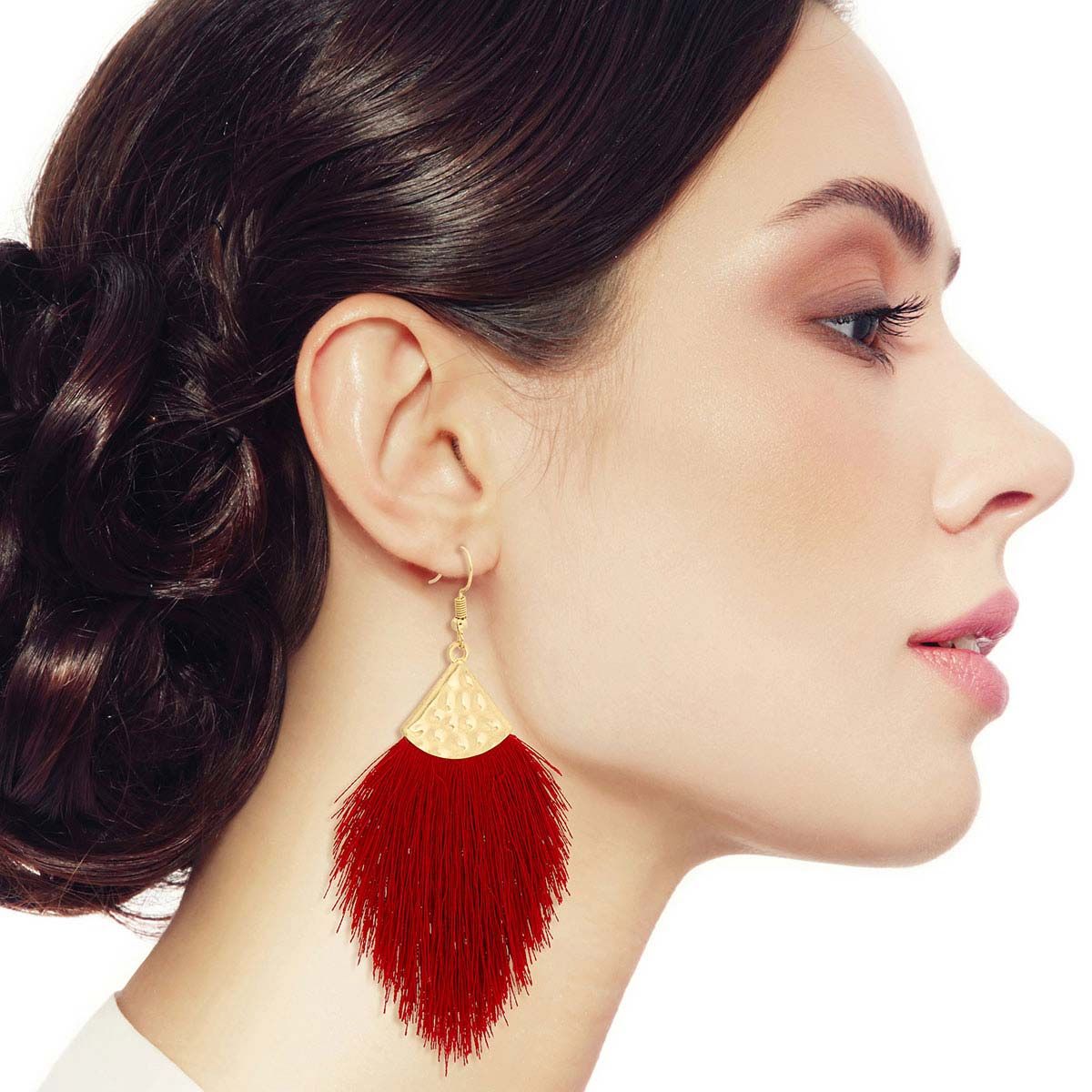 Burgundy Silk Tassel Fish Hook Earrings (Red with Gold Plating) | Ideal Gift for Women | Statement Jewelry