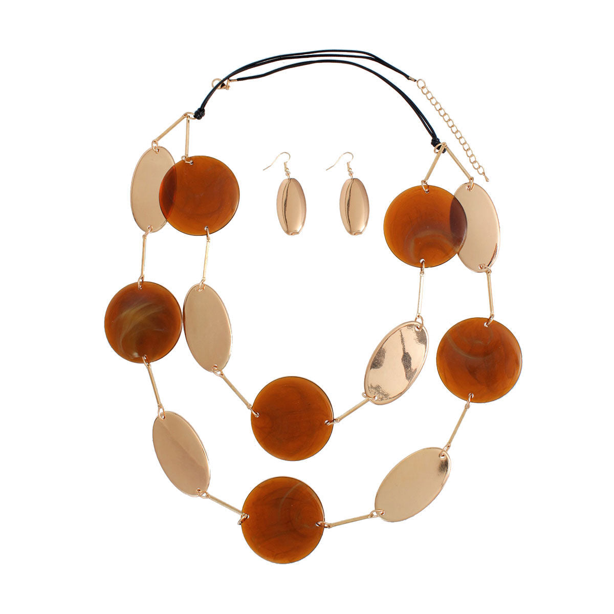Brown Disc Gold Oval Necklace