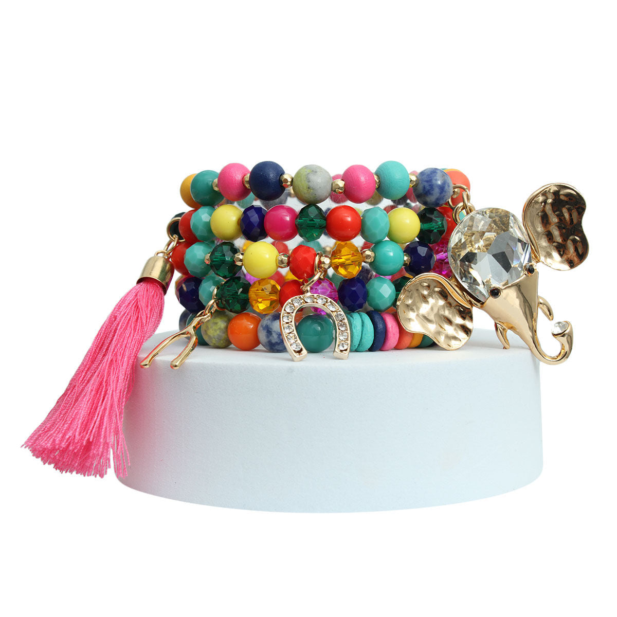 Rainbow Bead Elephant Charm Bracelets