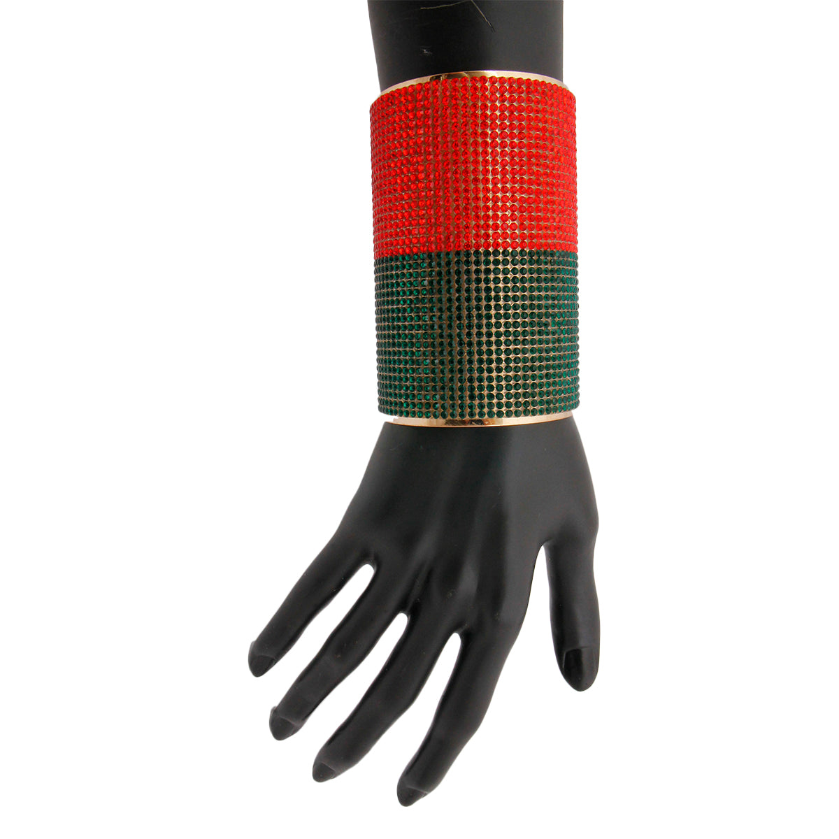 Designer Style Red and Green Rhinestone Cuff Bracelet