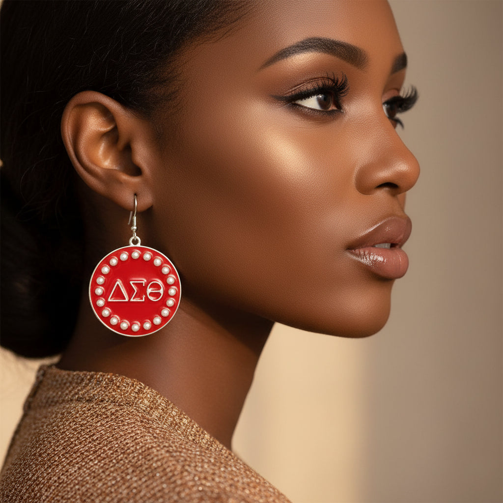 DST Sorority Round Red Hook Earrings