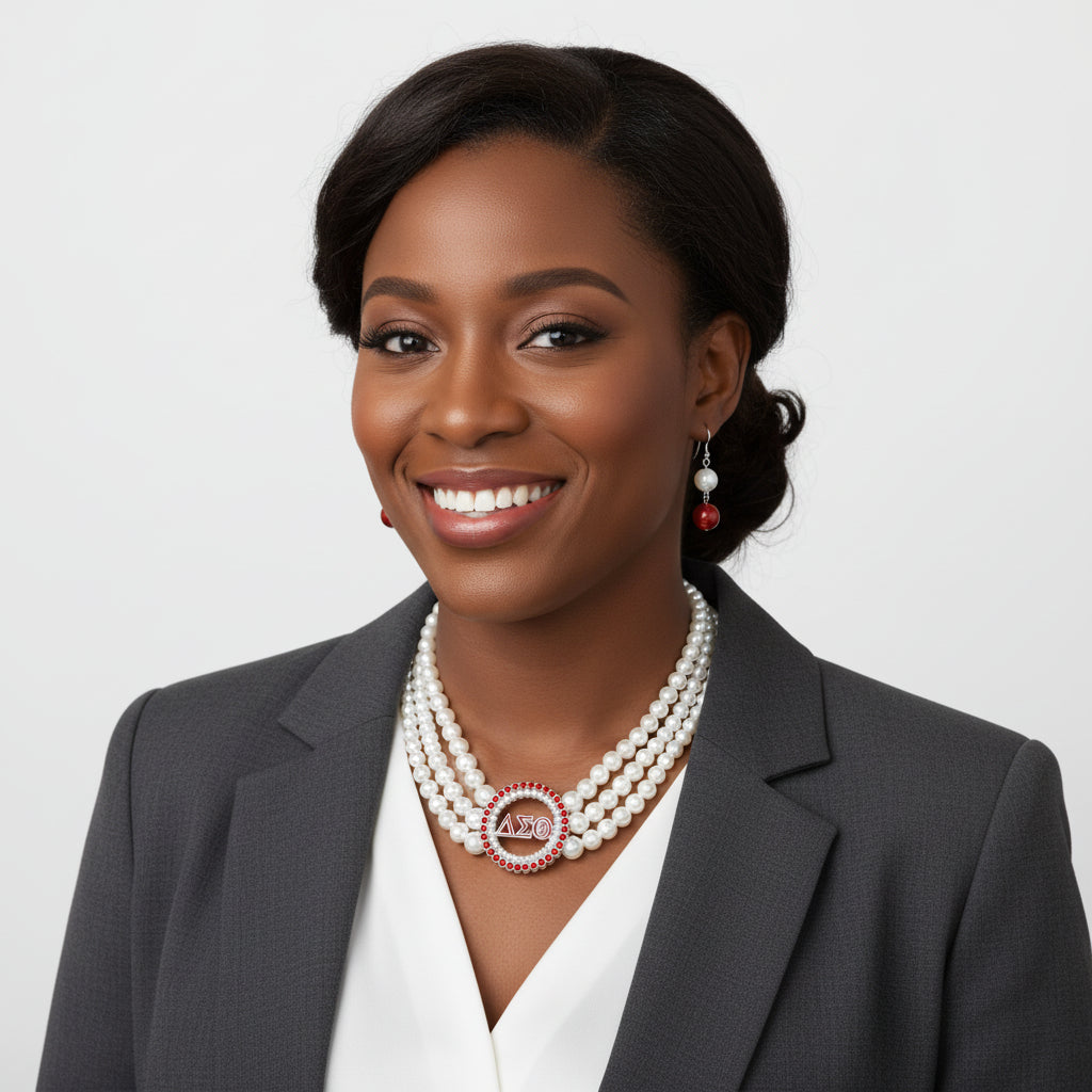 Pearl Necklace Red White Delta Soror Set