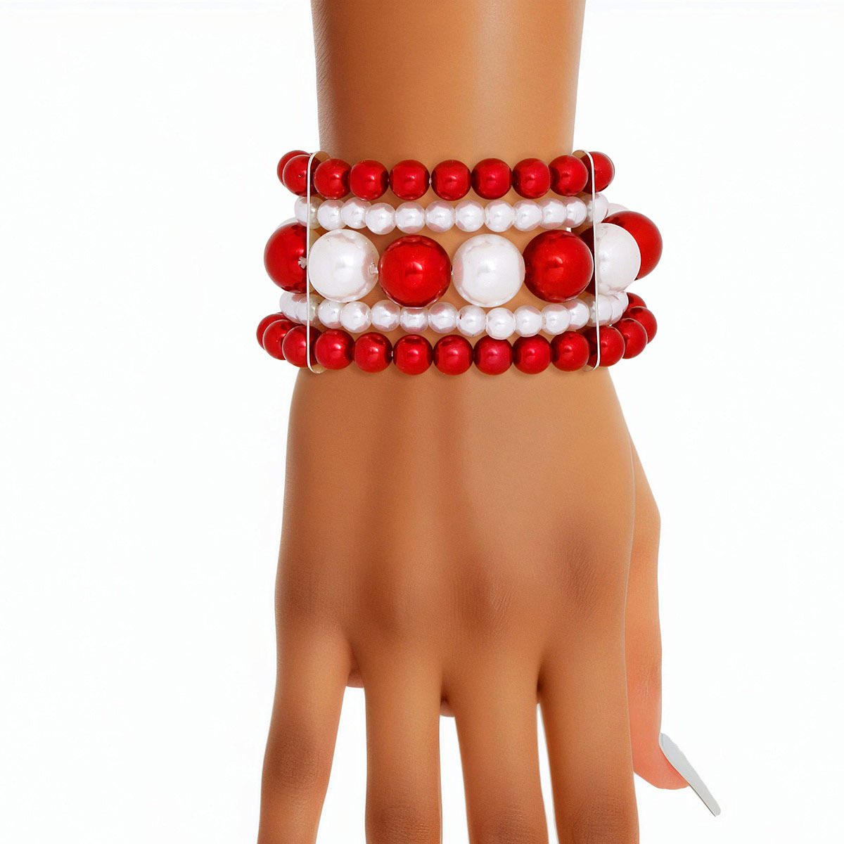 Bracelet Red White Stacked Pearls