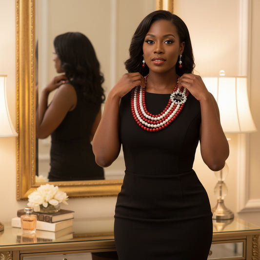 DST Sorority Red & White Pearl Statement Set