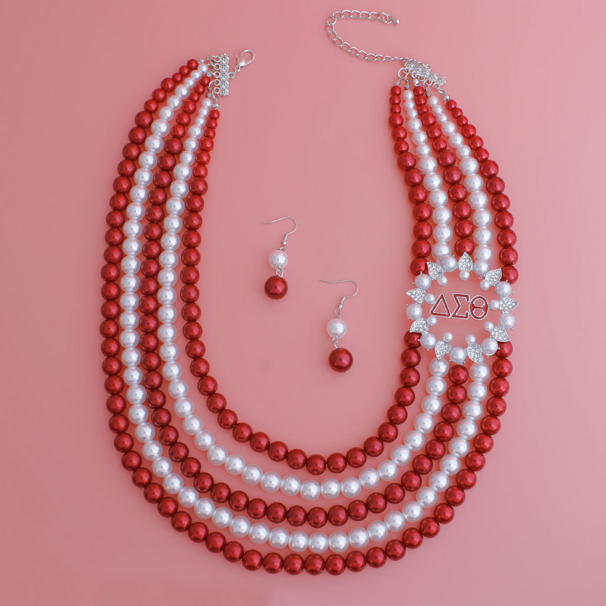 DST Sorority Red & White Pearl Statement Set