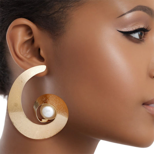 Handmade Gold Spiral Pearl Earrings